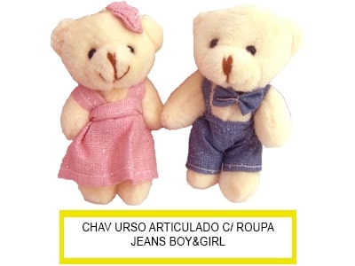 Chaveiro Urso Art Peq Roupa Gliter e Estrela Casal