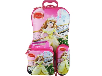 Kit  Mochila c/ Rodas, Lancheira e Estojo Princess 53x33x17cm