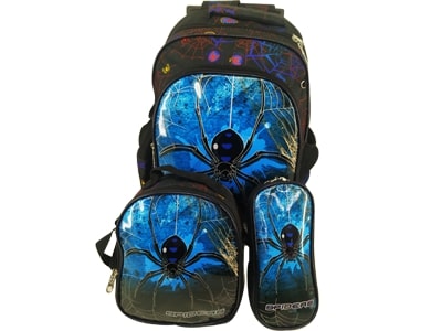 Kit Mochila c/ Rodas, Lancheira E Estojo Spider Azul 48x35x22cm